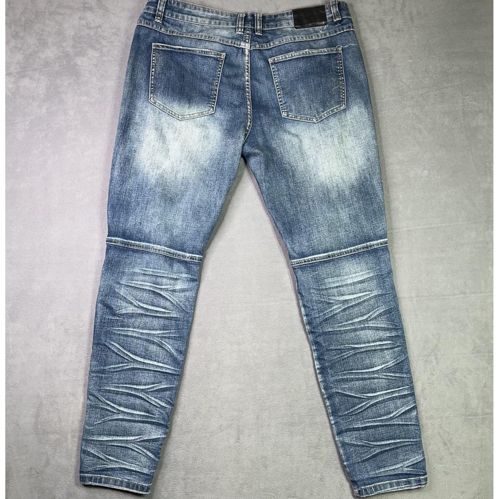 Victorious Moto Zip Panel Jeans‎ Men's 34 Blue Stretch Denim - Picture 2 of 13